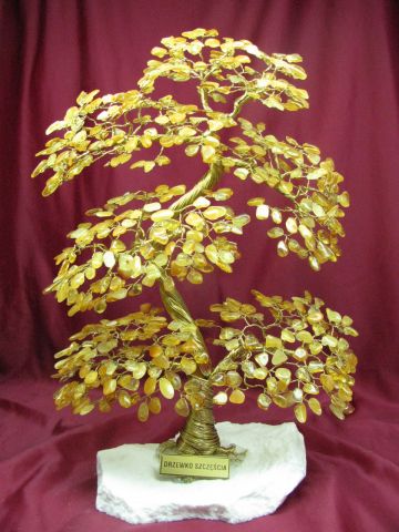  	Drzewko szczcia bonsai z bursztynu jasnego