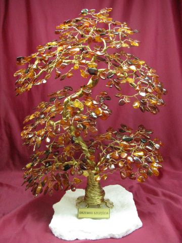 Drzewko szczcia z bursztynem - kolor koniakowy